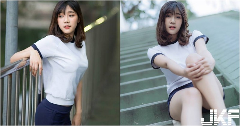 【GG扑克】清純「美乳學生妹」！體育短褲完美包覆「渾圓翹臀」！白皙長腿也好優質啊！