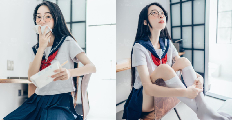 【GG扑克】爆發力太強！「青澀眼鏡妹」水手服超會藏，「殺氣美背＋猛奶」一脫就現形