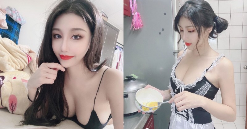 【GG扑克】電眼雪乳正妹「夏小允」細肩帶小背心超辣！居家扮「性感女僕」做菜讓人好想吃掉