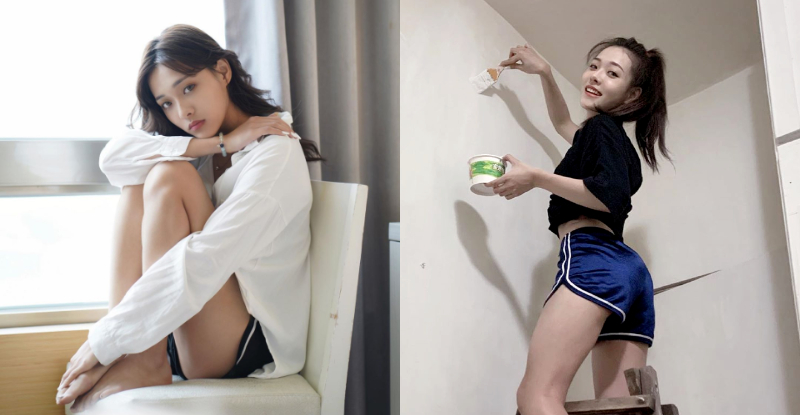 【GG扑克】甜美女孩「唐羽玥Yuyue」高踩梯子挺出翹臀，若隱若現的美腿根部讓人想法超大膽！