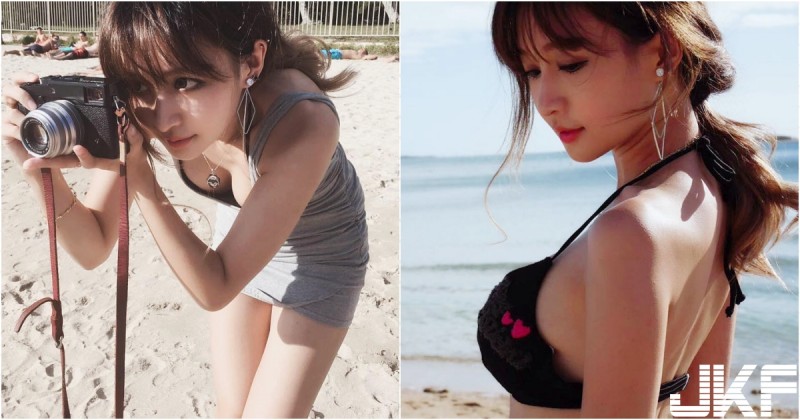 【GG扑克】「長髮大眼正妹」沙灘玩耍彎腰畫面好誘人！衣服一脫暗藏「飽滿美乳」太犯規啦！