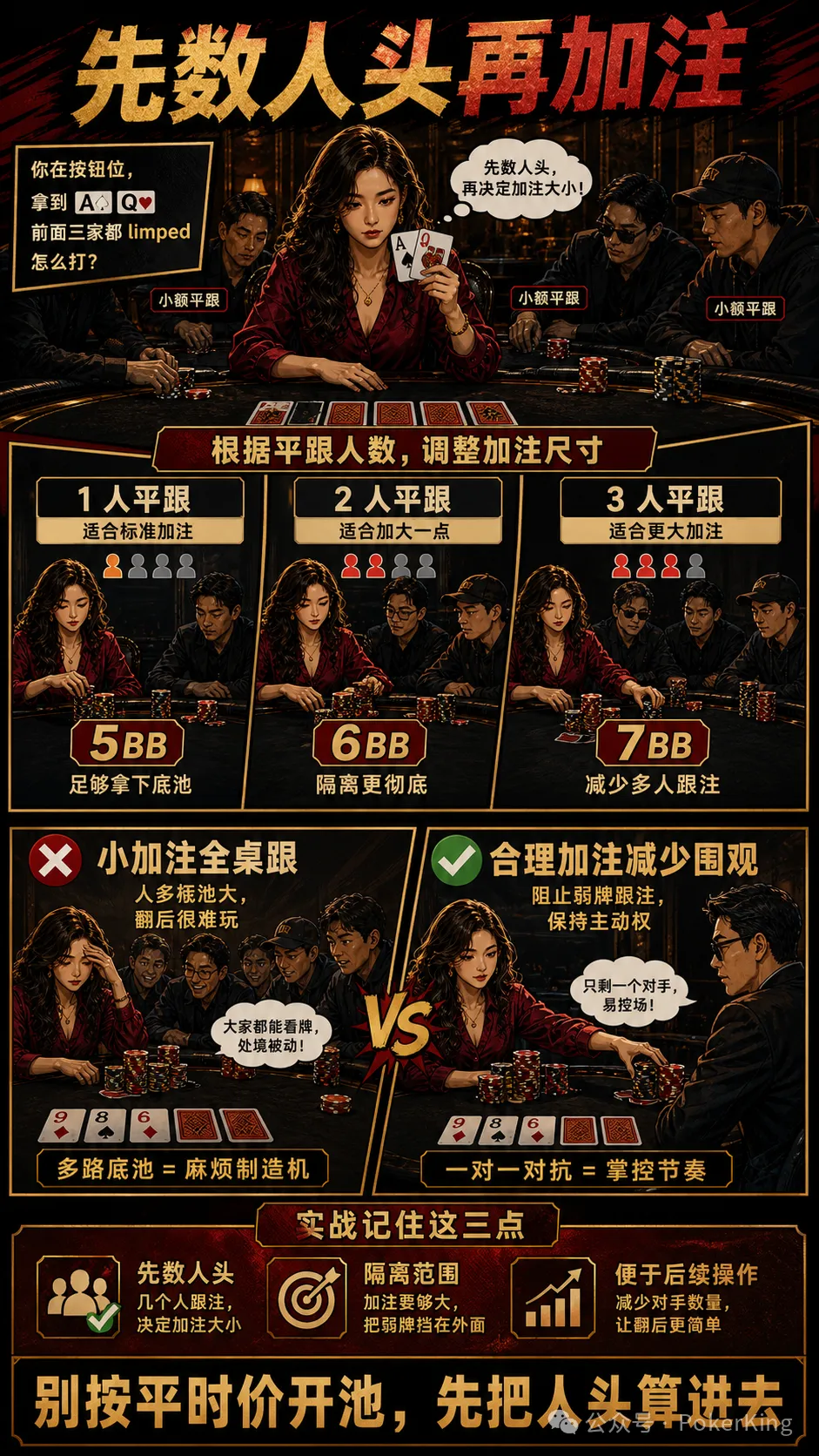【EV扑克】多人平跟后怎么加注？先数人头，再看牌和位置