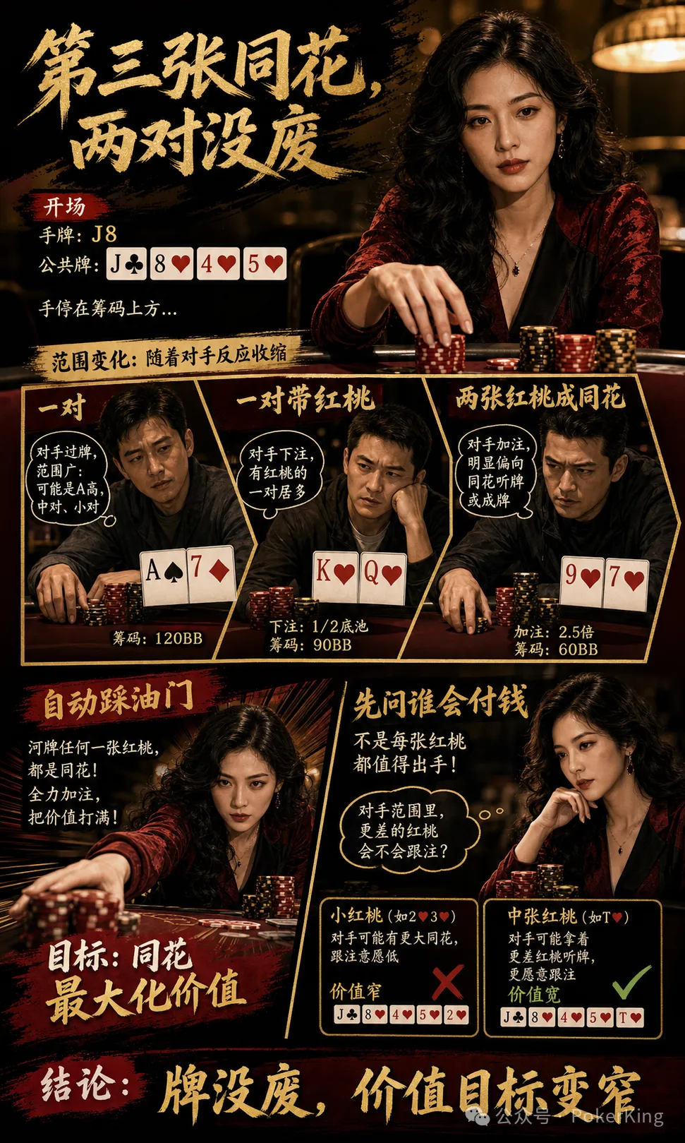 【EV扑克】转牌第三张同花落地，两对还能继续吗？先问三件事再决定