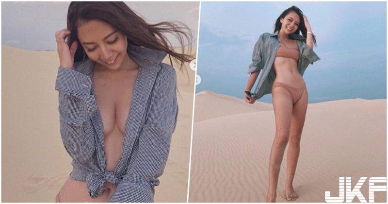 【GG扑克】熱情日本妹「沙漠大膽解放美乳」，裡面沒穿直接「中路大開」！